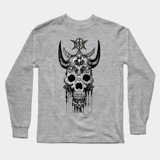 Tribal Tattoo Bulls Skull Long Sleeve T-Shirt